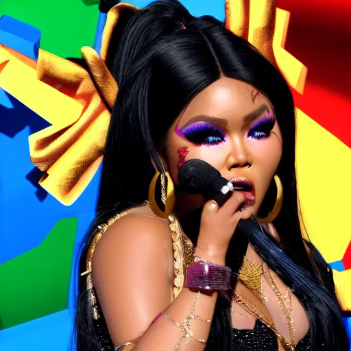 Image similar to highly detailed 3d render of lil Kim rapping, 8k