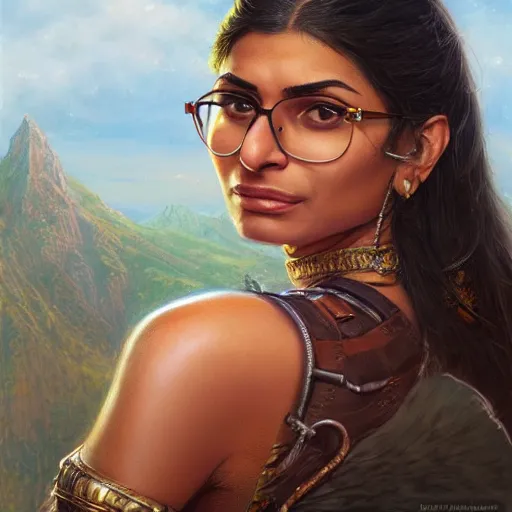 Image similar to mia khalifa as a realistic fantasy d & d character, closeup portrait art by donato giancola and greg rutkowski, realistic face, digital art, trending on artstation