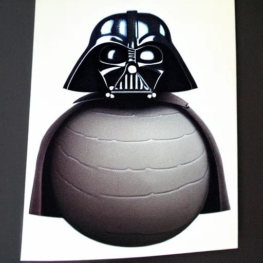 Prompt: a big fat overweight spherical darthvader, wrinkles, from starwars