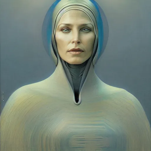 Prompt: sci - fi portrait of bene gesserit order sister by jean delville and rutkowski, mysterious, intricate, symmetry, goldenratio, hyperealistic, photoreal, 8 k resolution, highly detailed, proffesional illustration, high contrast, ambient occlusion