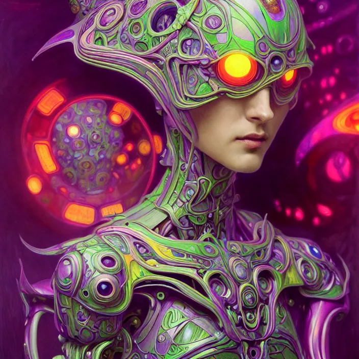 Prompt: bright psychedelic organic cyborg, 4th dimensional creature, diffuse lighting, fantasy, intricate, elegant, highly detailed, lifelike, photorealistic, digital painting, artstation, illustration, concept art, smooth, sharp focus, art by John Collier and Albert Aublet and Krenz Cushart and Artem Demura and Alphonse Mucha