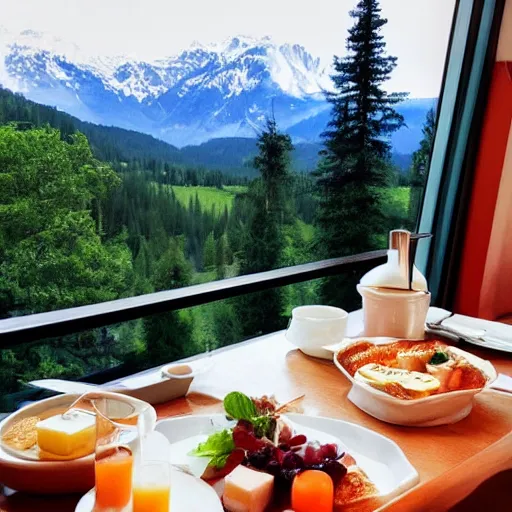 Image similar to beautiful breakfast with mountain view