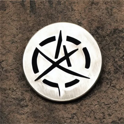 Prompt: metal round badge for clothes, atom and eternal life pattern, transhumanism, laser engraved on metal