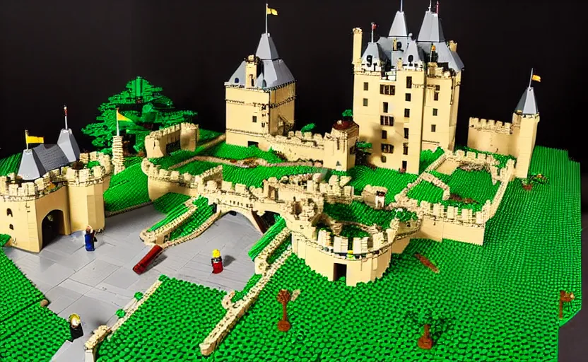 Premium AI Image  A lego unicorn sits in front of a castle.