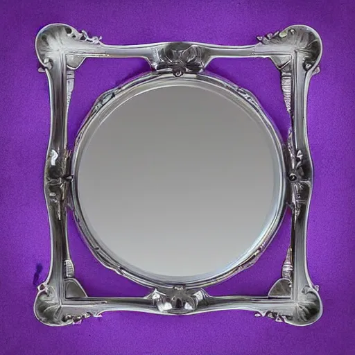 Prompt: a mirror in the shape of an antique silver tray floating and shooting purple magic in a castle, digital art