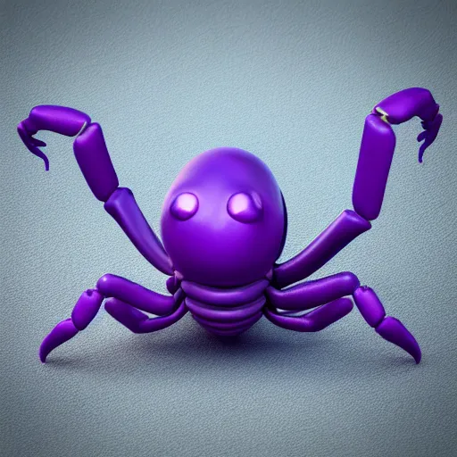 Prompt: anthropomorphic purple alien crab creature with many arms and many legs and long nose cute photorealistic 3d render