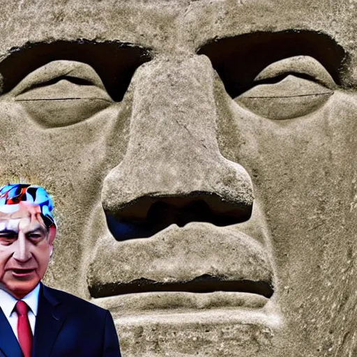 Image similar to benjamin netanyahu as a moai statue