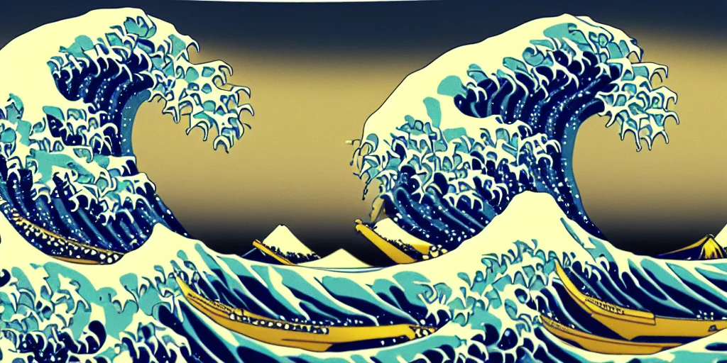 Image similar to The Great Wave off Kanagawa by GMUNK, Pi-Slices and Kidmograph, psychedelic version