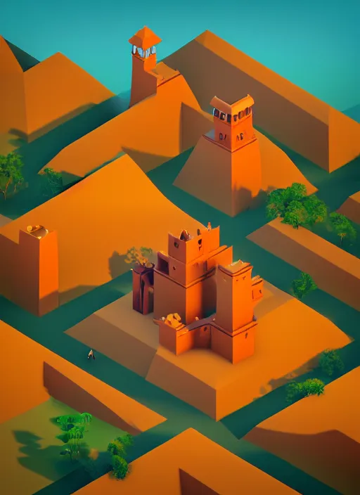 Prompt: a low poly isometric render of a kerala village in the style of monument valley, intricate, elegant, smooth, illustration, simple, solid shapes, by nuri iyem, james gurney, james jean, greg rutkowski, anato finnstark. pixar, octane render