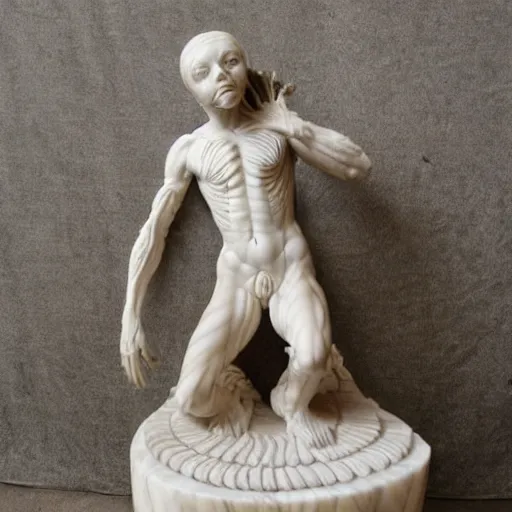 Image similar to a beautifully carved marble statue of a facehugger