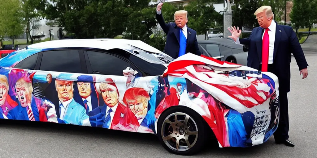 Image similar to trump, putin, anime car wrap