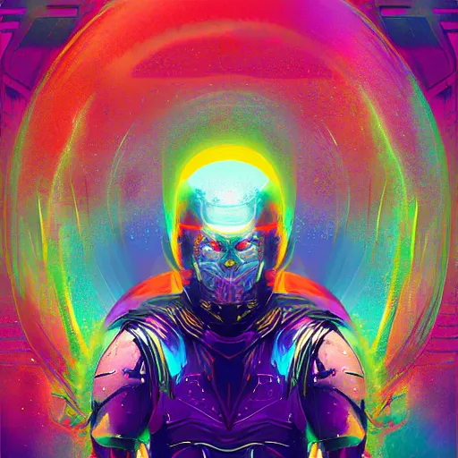 Image similar to cybernetic rainbow sorceror by petros afshar