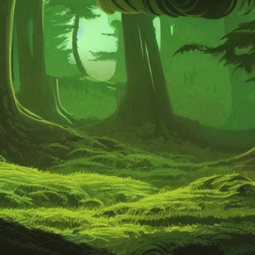 Image similar to green forest on mars, style of miyazaki, nausicaa,