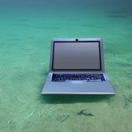 Prompt: a computer in water