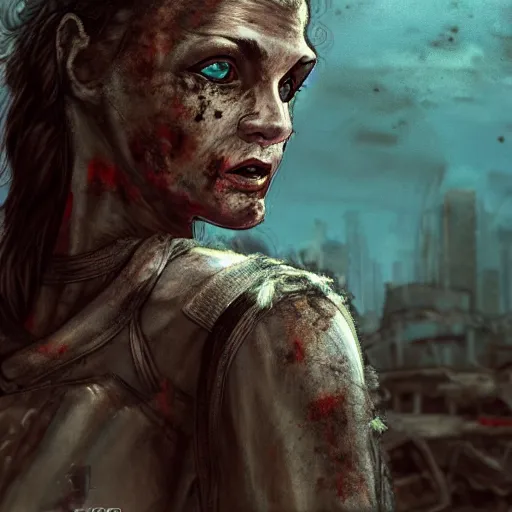 Prompt: pretty face, wide angle lens, photorealistic, 4k, background of destroyed city post apocalyptic, steakpunk, soft lighting, portrait, style of gigar, GIGAR, horror alien gigar