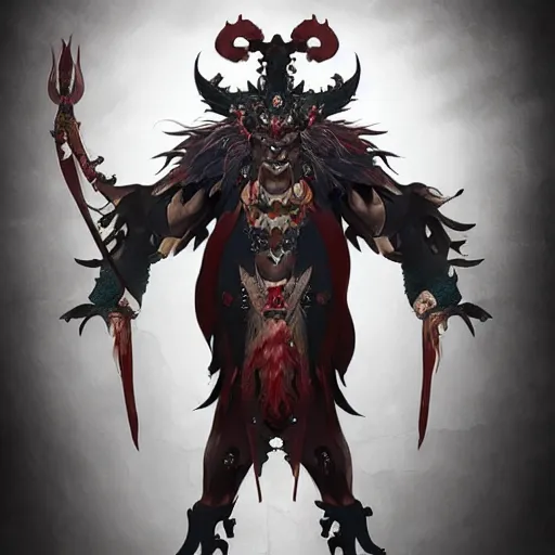 Prompt: Goetia, King of 72 Demon Gods, The Beast of Pity, Fate character design, Concept art by Takeuchi Takashi, trending on cgsociety