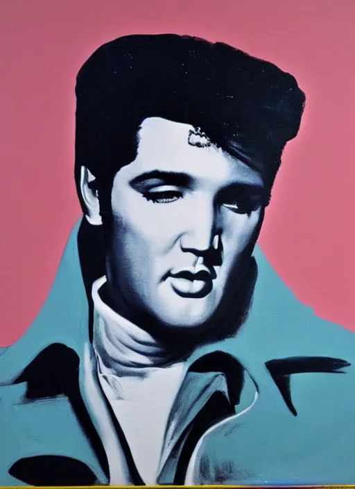 Image similar to oil painting of elvis presley by warhol