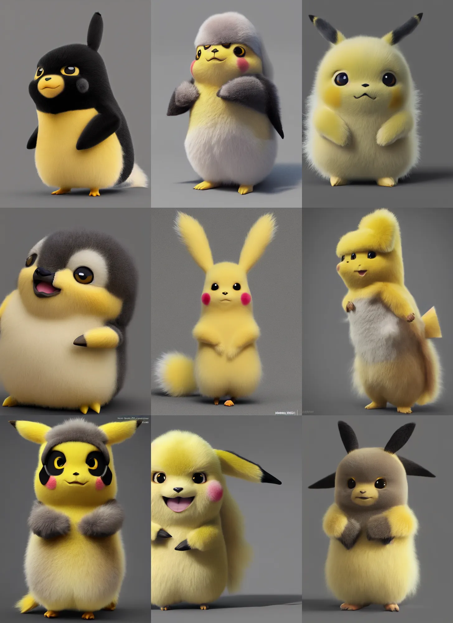 Prompt: high quality 3 d render hyperrealist very cute muted color fluffy! pikachu penguin hybrid highly detailed, vray smooth, in the style of detective pikachu, hannah yata charlie immer, soft indoor light, low angle, uhd 8 k, sharp focus