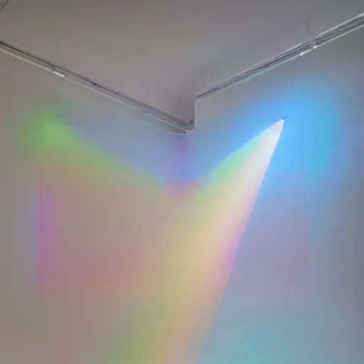 Prompt: an ultra high definition professional studio quality photograph of a transparent iridescent perspex pastel coloured sculpture made of inflatable parachute material in an empty white room. dramatic lighting, ray tracing, refraction, shallow d. o. f, colour corrected, golden ratio, three point light. volumetric shadows. god rays.