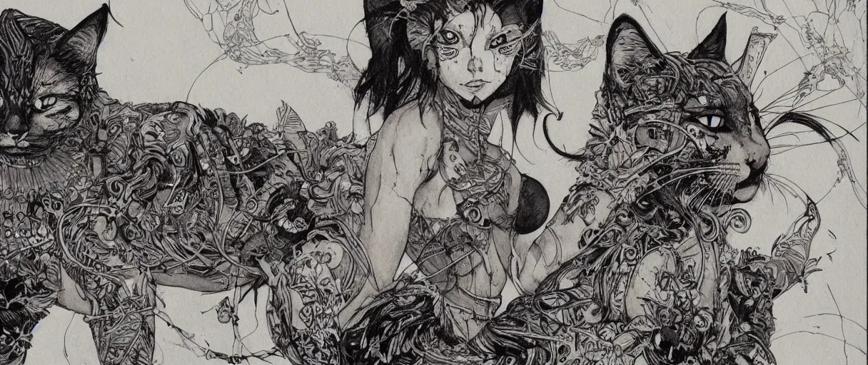 Prompt: A beautiful civilization of anthropomorphic Feline warriors by Kaethe Butcher | Graphic Novel, Visual Novel, Colored Pencil, Comic Book:.3 | unreal engine:.5 | establishing shot