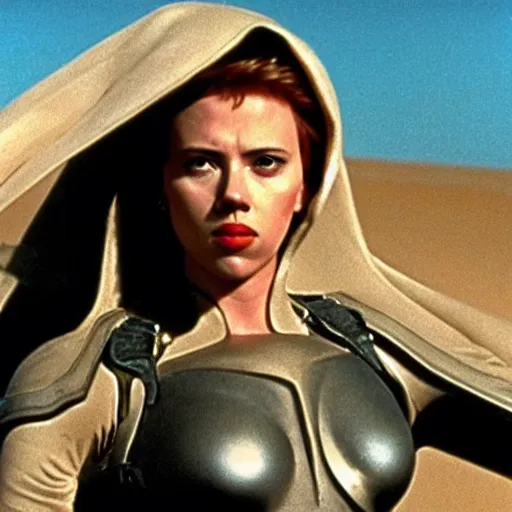 Prompt: a still of Scarlett Johansson in Dune (1984)