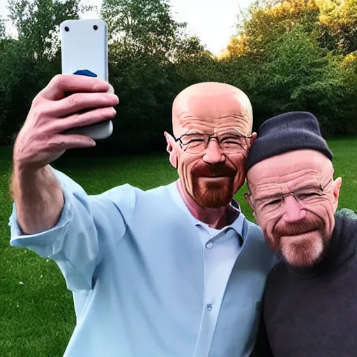 Image similar to walter white and biden in the park, selfie