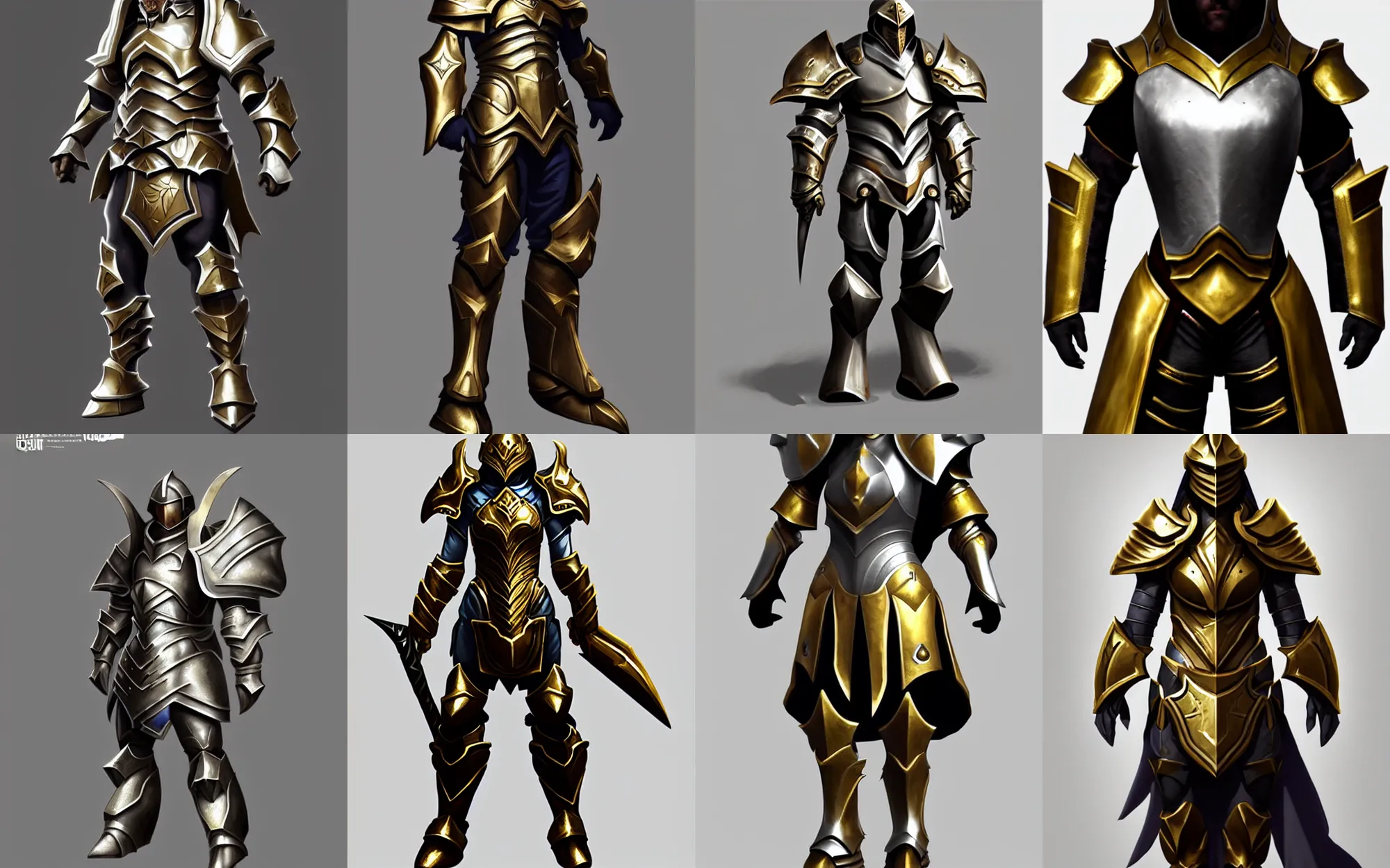 Prompt: epic paladin armor, stunning character art, trending on artstation, silver, gold trim, extremely clean, uncluttered, high quality, exaggerated proportions, very professional