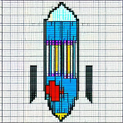 Prompt: pixel art of a scientific diagram of a biological rocket ship