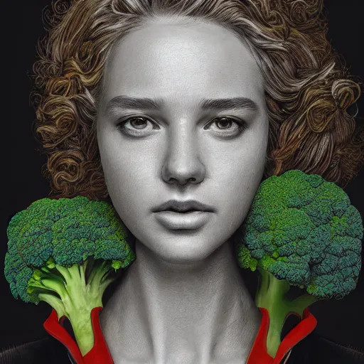 Prompt: the portrait of broccoli that resembles an unbelievably beautiful and sophisticated young woman, an ultrafine detailed illustration by james jean, intricate linework, bright colors, final fantasy, behance contest winner, vanitas, angular, altermodern, unreal engine 5 highly rendered, global illumination, radiant light, detailed and intricate environment