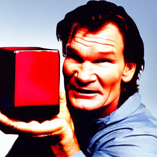 Image similar to patrick swayze eating! a cola cube, in scotland, high quality photograph,