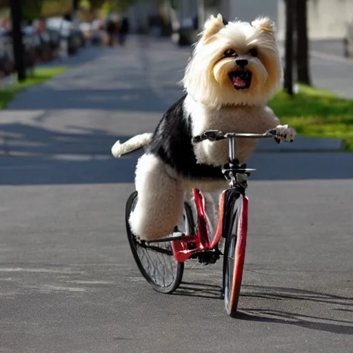 Image similar to a dog riding a bike