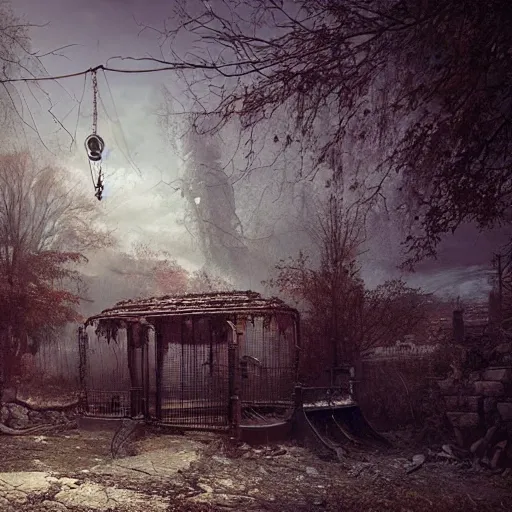 Prompt: michal karcz painting of an abandoned playground. , horror theme, detailed, elegant, intricate, 4k,