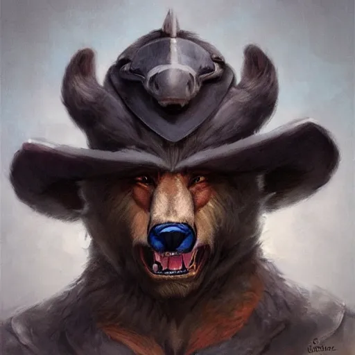 Image similar to dashing charming grinning charismatic bear beast-man rogue, wearing captain's tricorne hat, naval background, amazing, lifelike award winning pencil illustration trending on art station artgerm Greg rutkowski cinematic