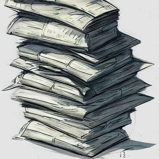 Image similar to stack of paperwork, overflowing papers, paper everywhere, concept art, colored sketch, artstation award, detailed