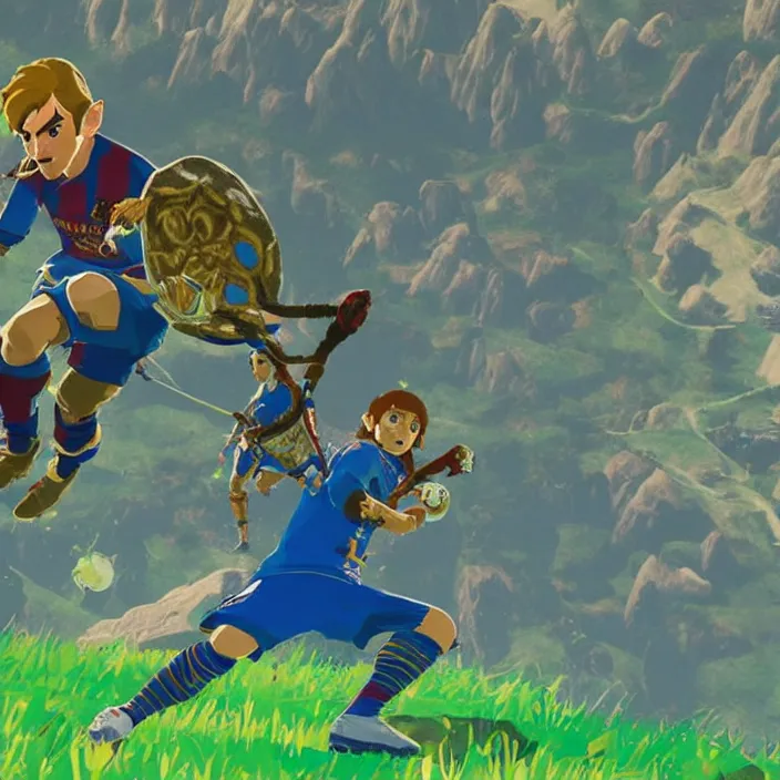 Image similar to Lionel Messi in The Legend of Zelda Breath of the Wild, detailed screenshot