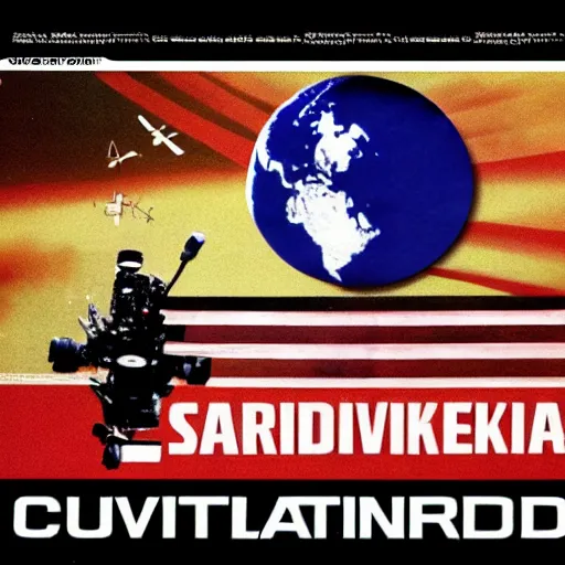 Image similar to satellite censorship, propaganda, poster