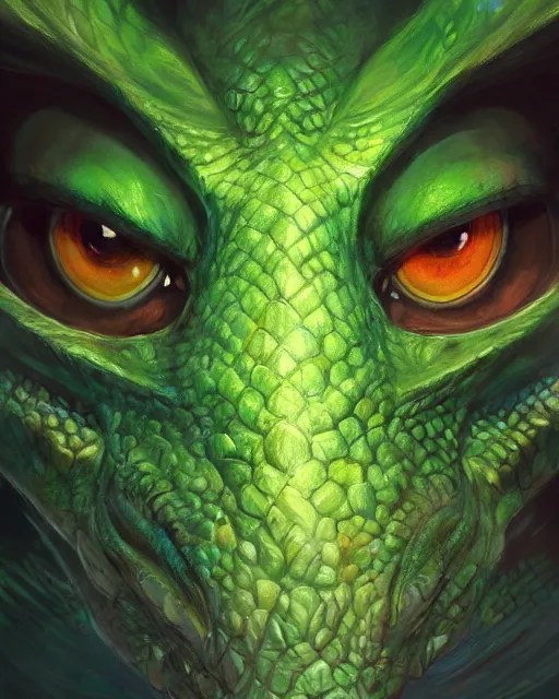 Prompt: curious dragon head with dreamy big eyes, scales, green and blue, highly detailed, digital painting, artstation, concept art, sharp focus, cinematic lighting, illustration, art by artgerm and greg rutkowski