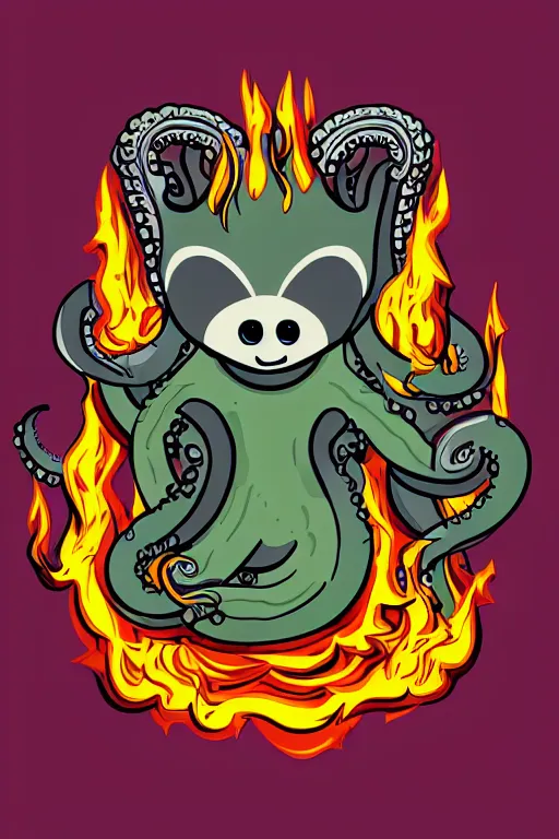 Image similar to Racoon with tentacles, the devil, sticker, blood thirsty, spawn of Satan, burning in hell, blood, evil, colorful, illustration, highly detailed, simple, smooth and clean vector curves, no jagged lines, vector art, smooth