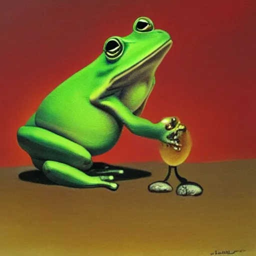 Image similar to zuma frog shooting balls from its mouth, surrealist painting