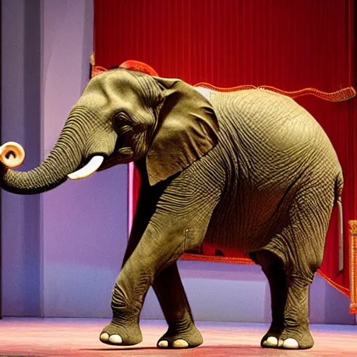 Prompt: an elephant as a guest in opera