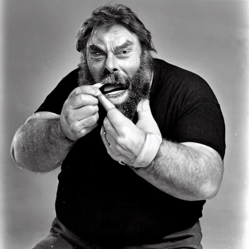 Prompt: brian blessed swallowing a fish whole