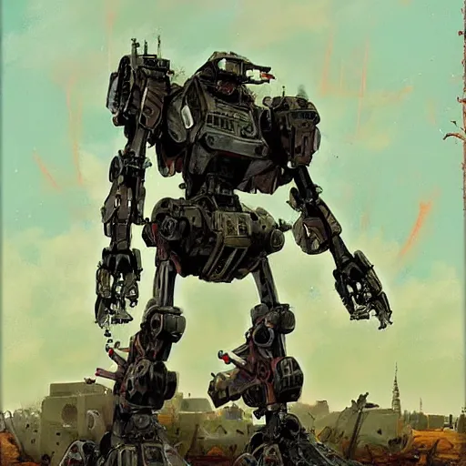 Image similar to combat mecha by boris groh, brian despain, gerald brom