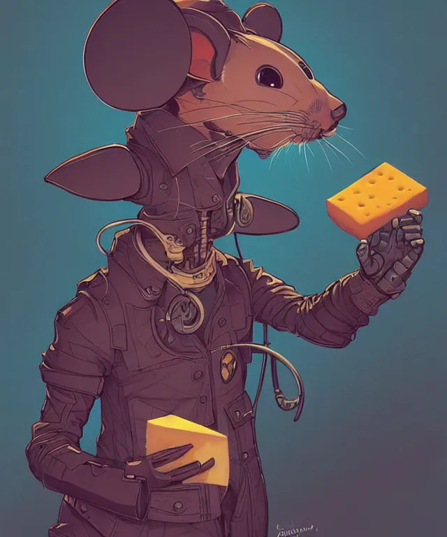 Image similar to a portrait of an anthropomorphic cyberpunk mouse holding a cheese, cyberpunk!, fantasy, elegant, digital painting, artstation, concept art, matte, sharp focus, illustration, art by josan gonzalez