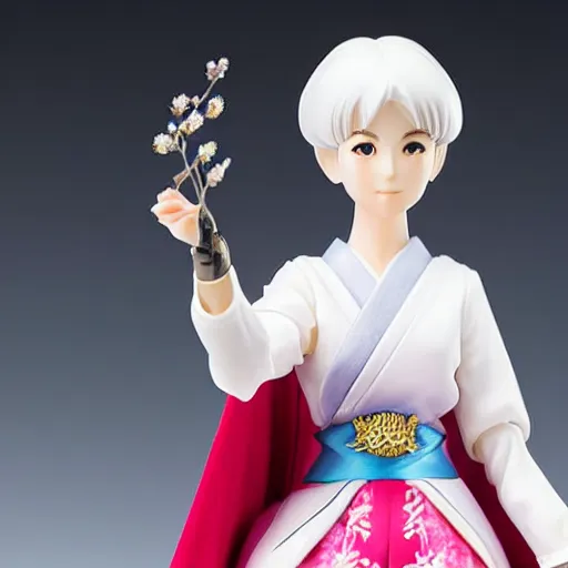 Prompt: a japanese princess young lady, with white hair and bangs!!!! beauty, anime action figure, well lit, studio light, painted action figure, toy advertisement