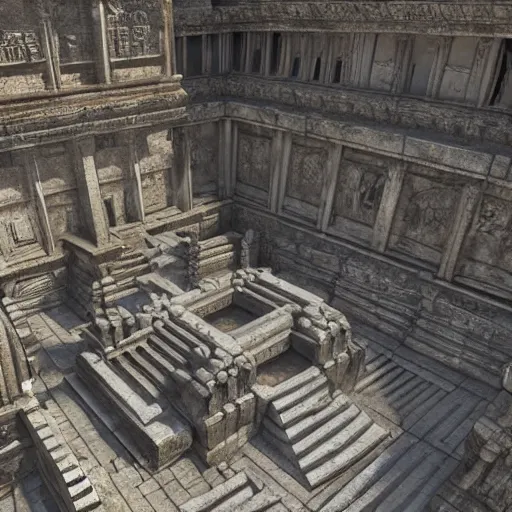 Image similar to realistic hyper detailed hard surface modelled 3 d geometry, tomb raider temple ruins, deep perspective, wide angle, insanely detailed and intricate, ornate patterned people, by sir james guthrie