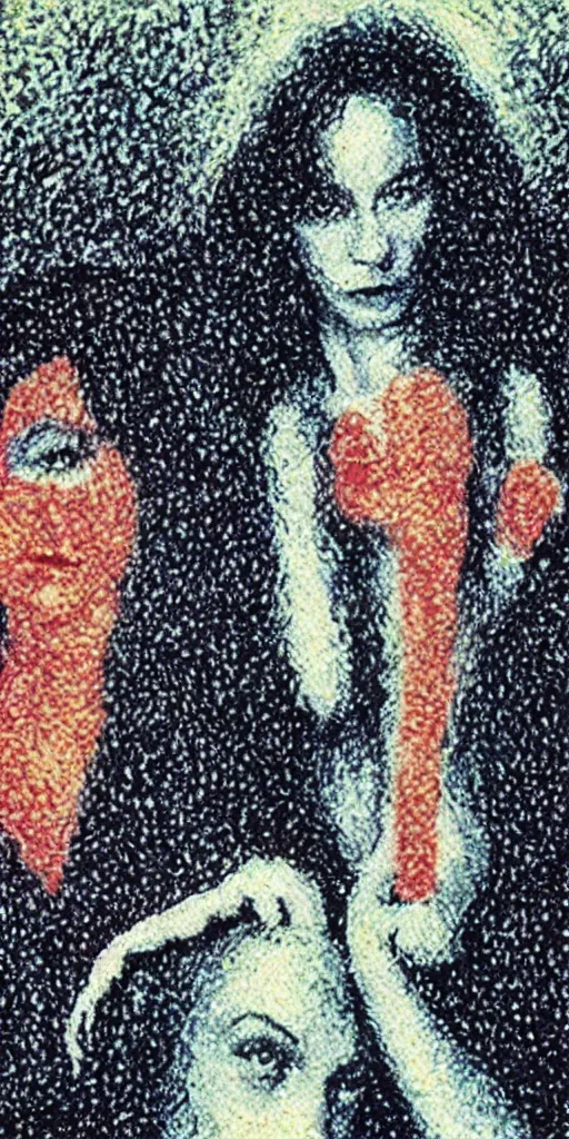 Image similar to a film still of suspiria from argento, impressionism, pointillism, detailed