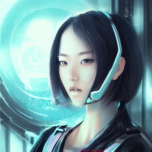 Image similar to portrait of a beautiful women by pu hua, cyberpunk art, pixiv contest winner. futuristic. detailed painting