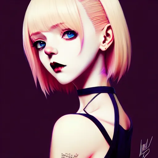 Image similar to a beautiful slim goth girl with blonde hair ignores you, art by ilya kuvshinov and lois van baarle and ross tran and range murata and artgerm and andy warhol, norman rockwell, digital art, highly detailed, profile picture, intricate, sharp focus, trending on artstation hq, deviantart, pinterest, unreal engine 5, 4 k uhd image