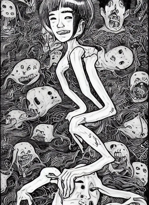 Image similar to junji ito and james jean artwork