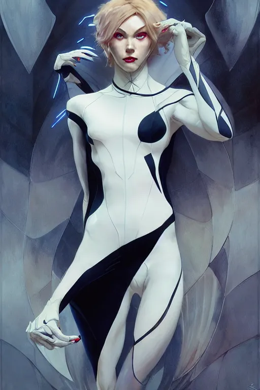 Image similar to elegant spider gwen aeon flux profile picture by greg rutkowski, dynamic pose, intricate, futuristic, fantasy, elegant, by stanley artgerm lau, greg rutkowski, thomas kindkade, alphonse mucha, loish, thierry mugler, norman rockwell,